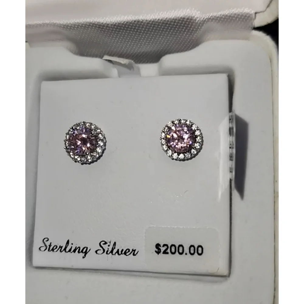 NWT Beautiful pink sparkly frame sterling silver earrings - Picture 4 of 8